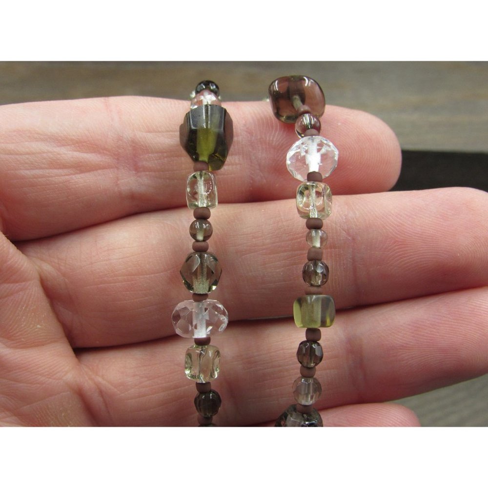 7" Sterling Silver Stone & Glass Earth Tones Bracelet Vintage Elegant Beautiful View 2